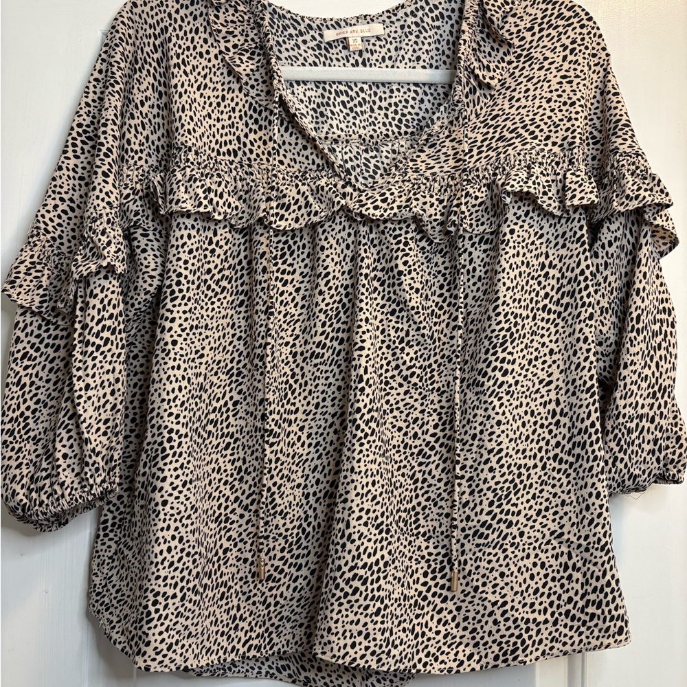Skies Are Blue Animal Print Ruffle Blouse